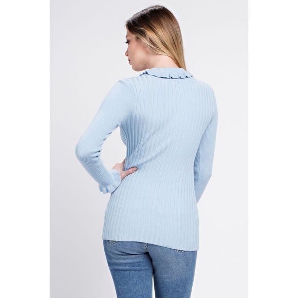 Women's Casual Ruffled Ribbed Turtle Neck Long Sleeve Sweater - Picture 5 of 8